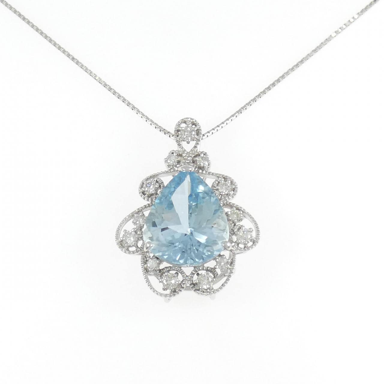 K18WG アクアマリン ネックレス 10.79CT