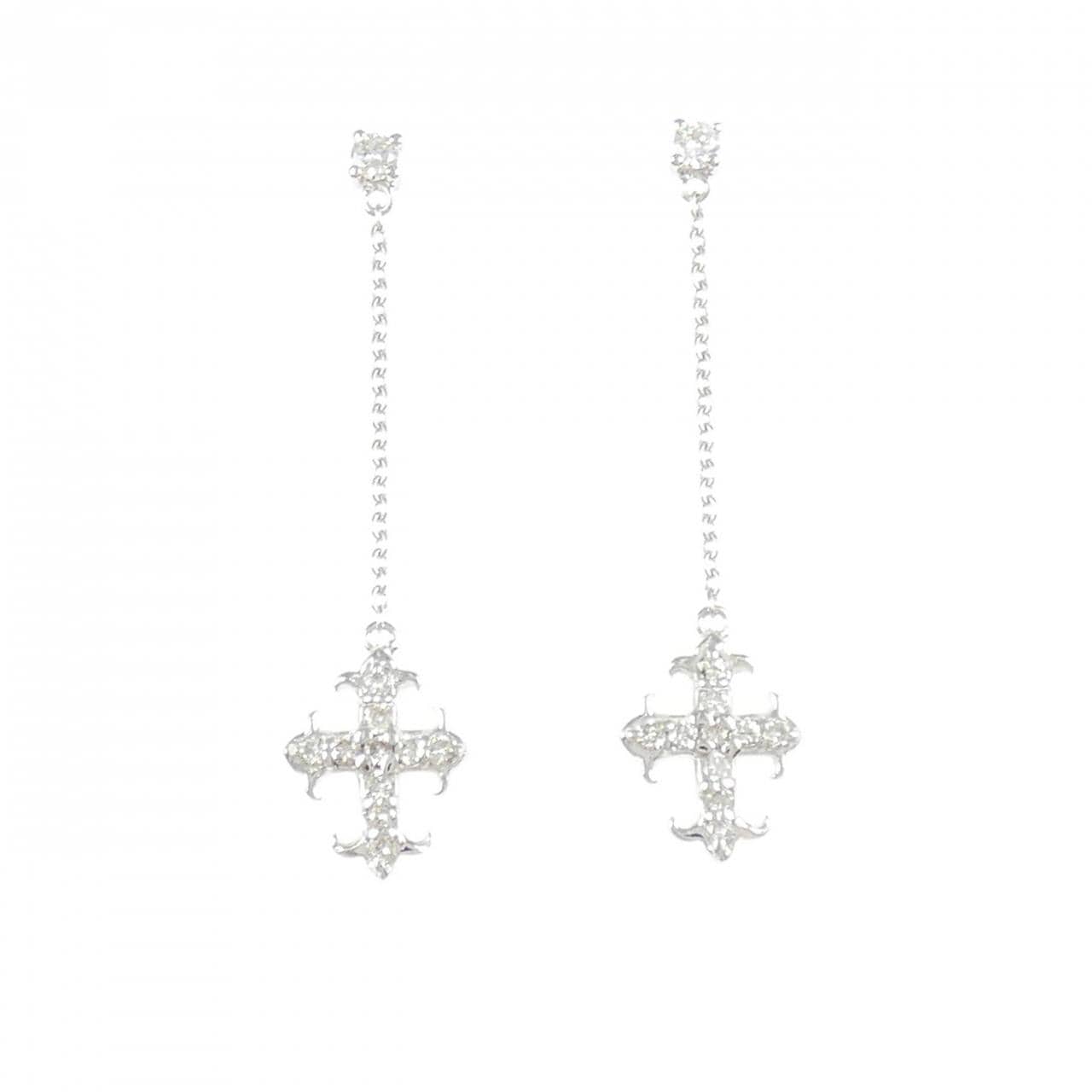 K14WG クロス ダイヤモンド ピアス 0.30CT