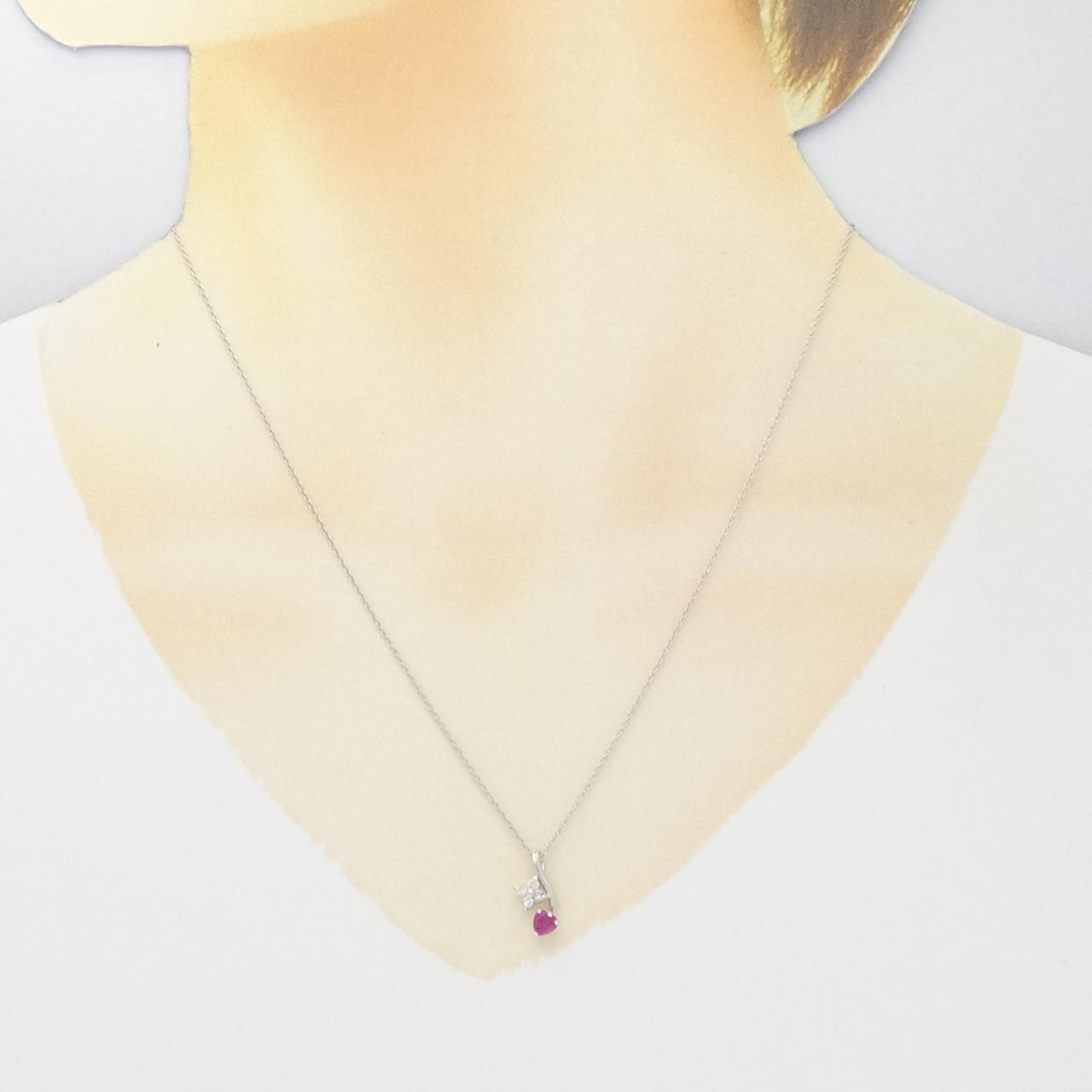 K10WG Heart x Flower Ruby Necklace