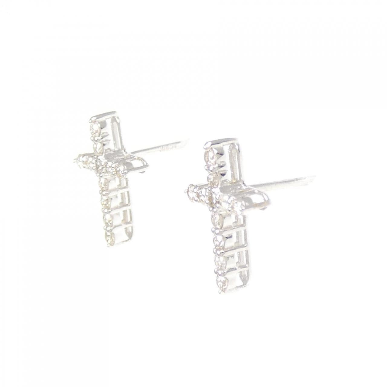 【新品】K18WG クロス ダイヤモンド ピアス 0.20CT