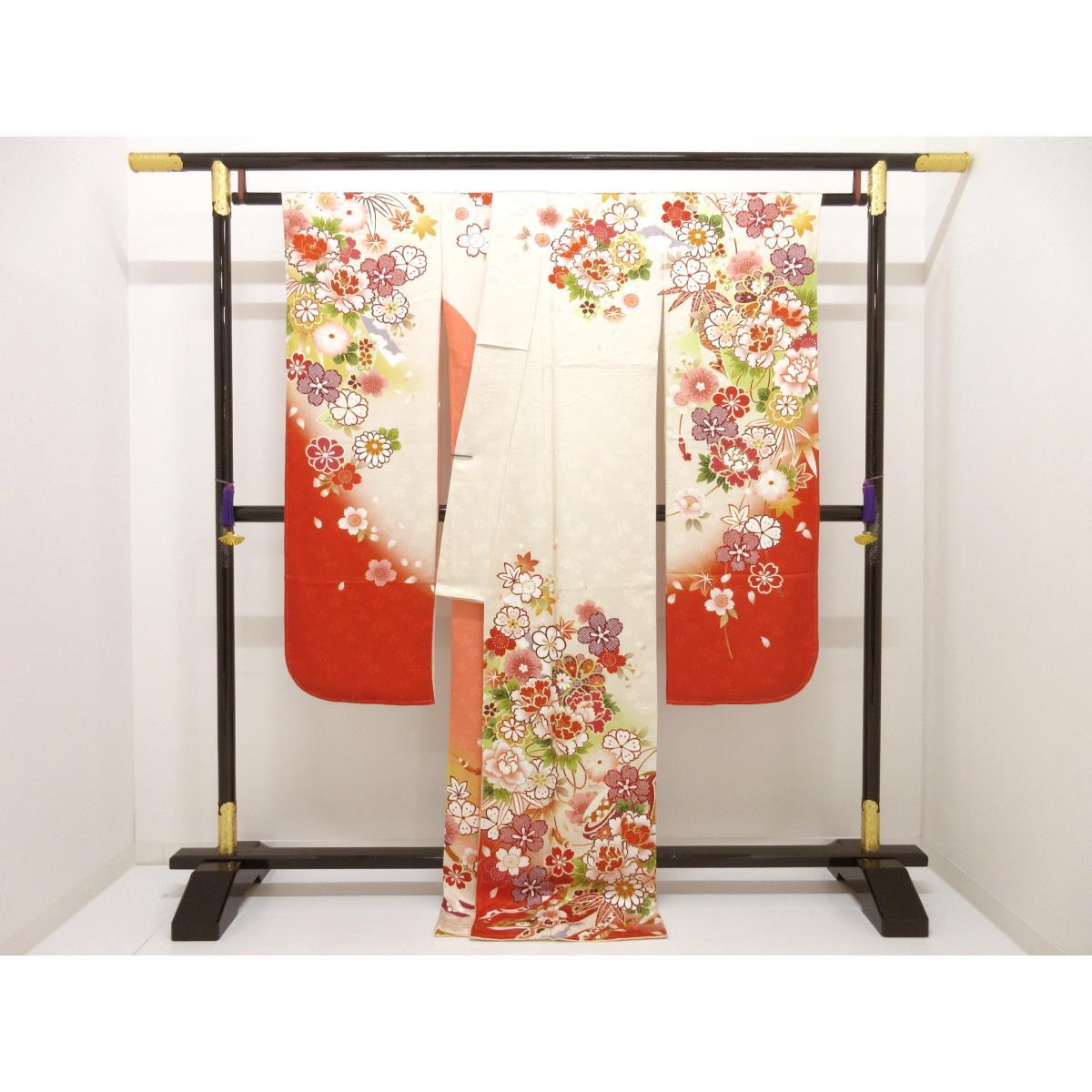 【未使用品】振袖　友禅金彩加工　刺繍入りボカシ染