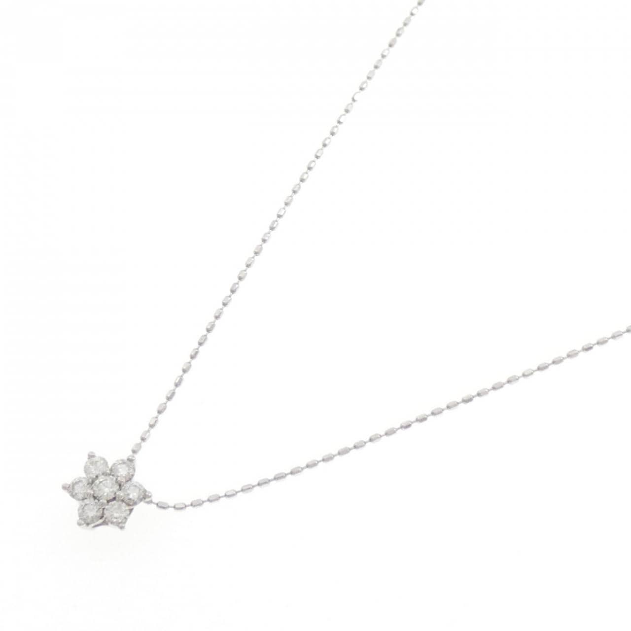 K18WG フラワー ダイヤモンド ネックレス 0.20CT
