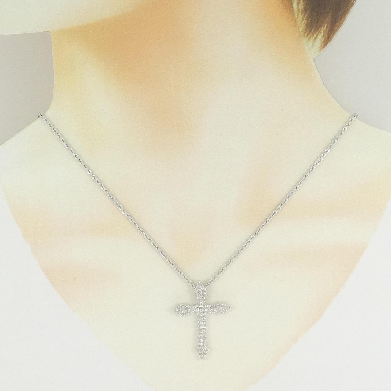 K18WG クロス パヴェ ダイヤモンド ネックレス 1.00CT