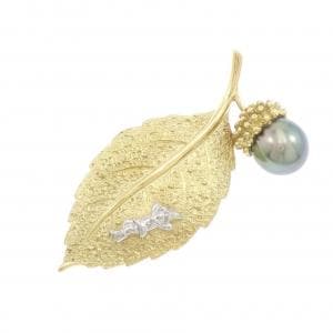 Tasaki Leaf Black Pearl Brooch 9.7mm