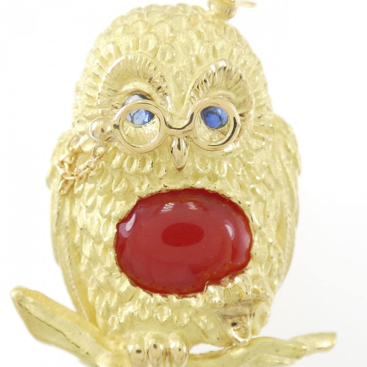 K18YG Owl Sapphire Brooch