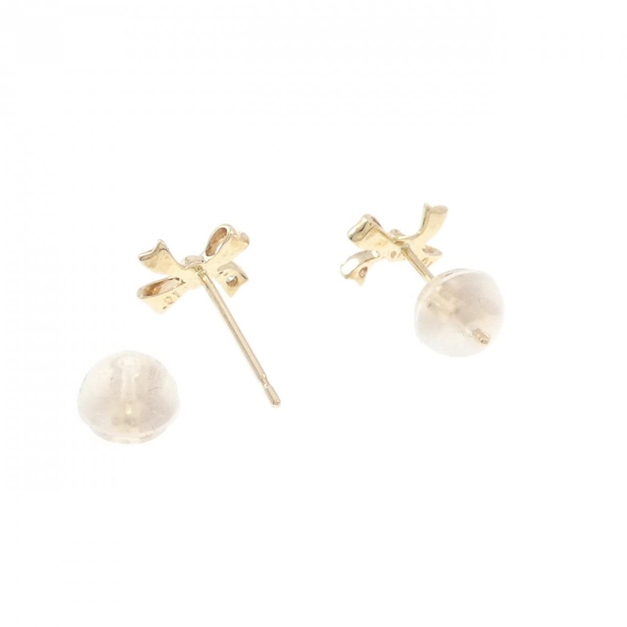 【新品】K10YG リボン ダイヤモンド ピアス 0.02CT