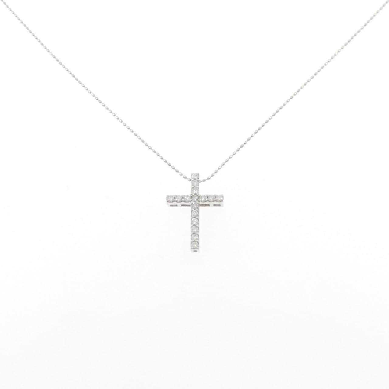 K18WG クロス ダイヤモンド ネックレス 0.32CT