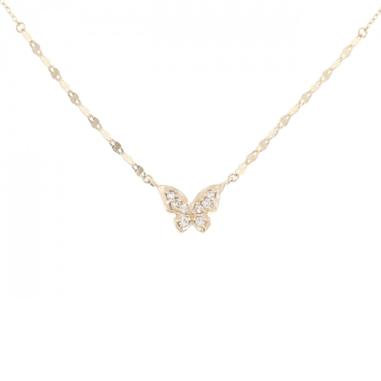 K10YG バタフライ ダイヤモンド ネックレス 0.04CT