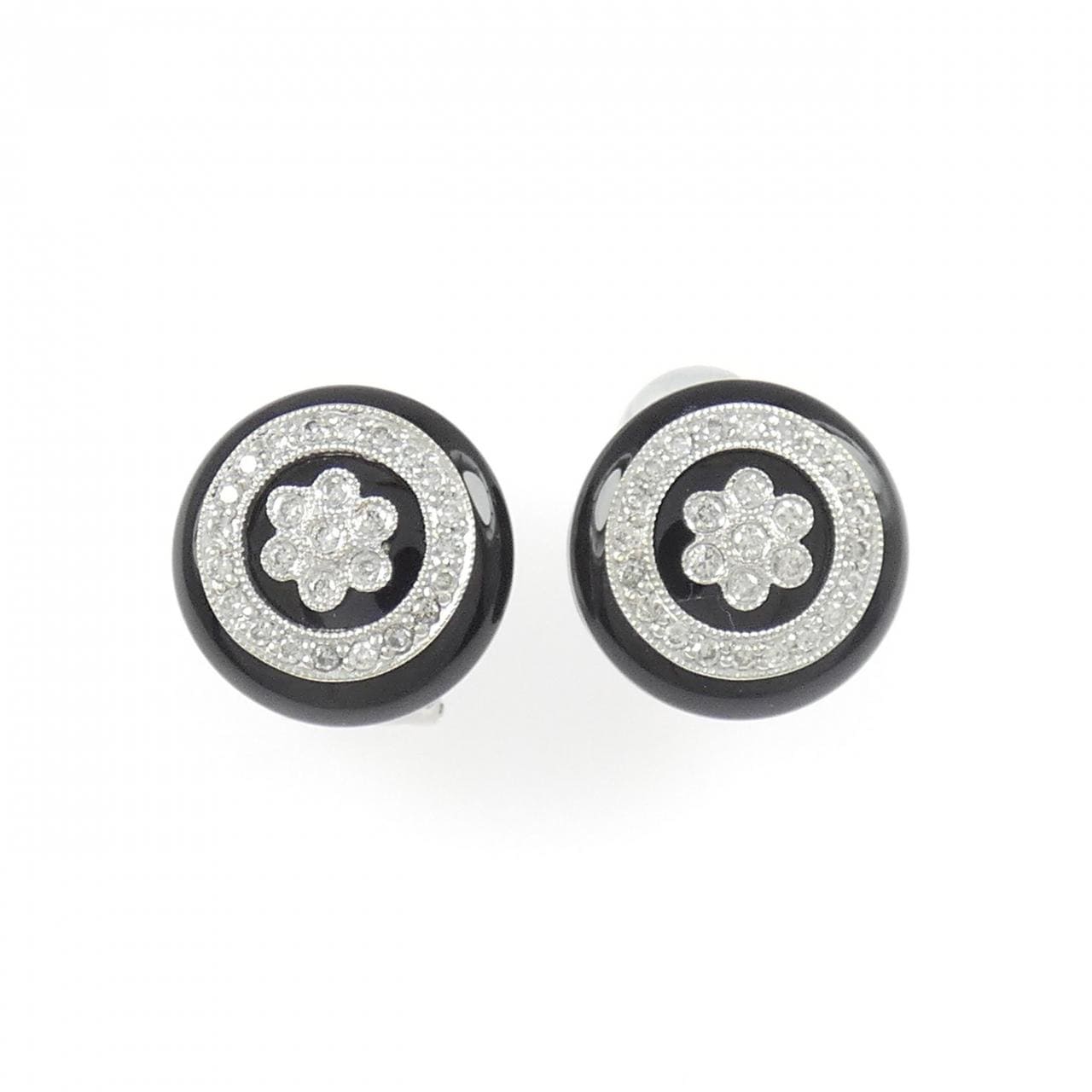 K18WG フラワー オニキス ピアス/イヤリング 10.11CT