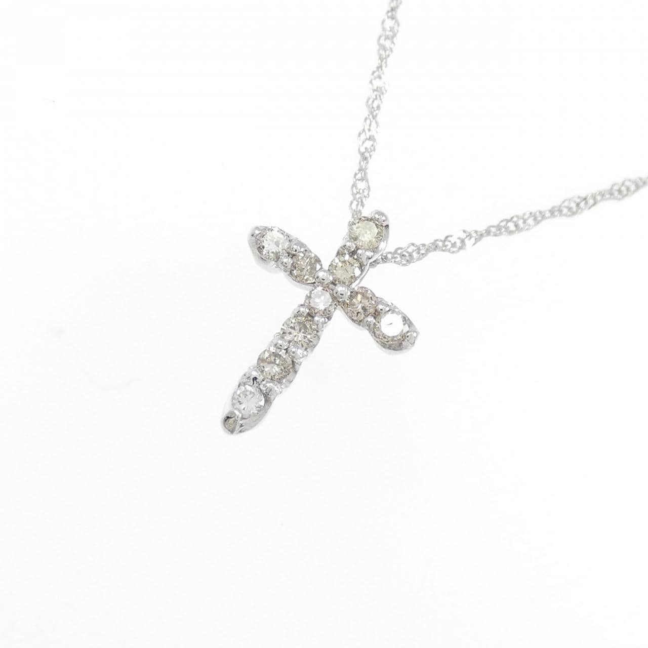 K14WG クロス ダイヤモンド ネックレス 0.15CT