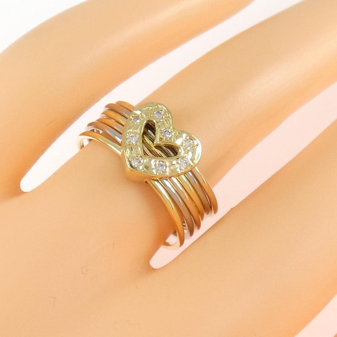 K18スリーカラー ハート ダイヤモンド リング 0.08CT
