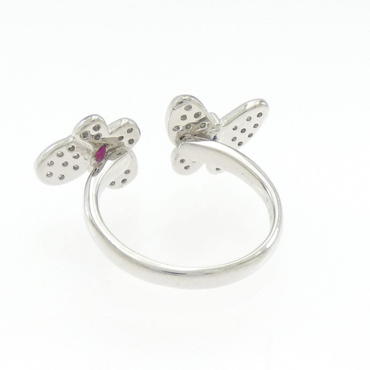 K18WG バタフライ カラーストーン リング