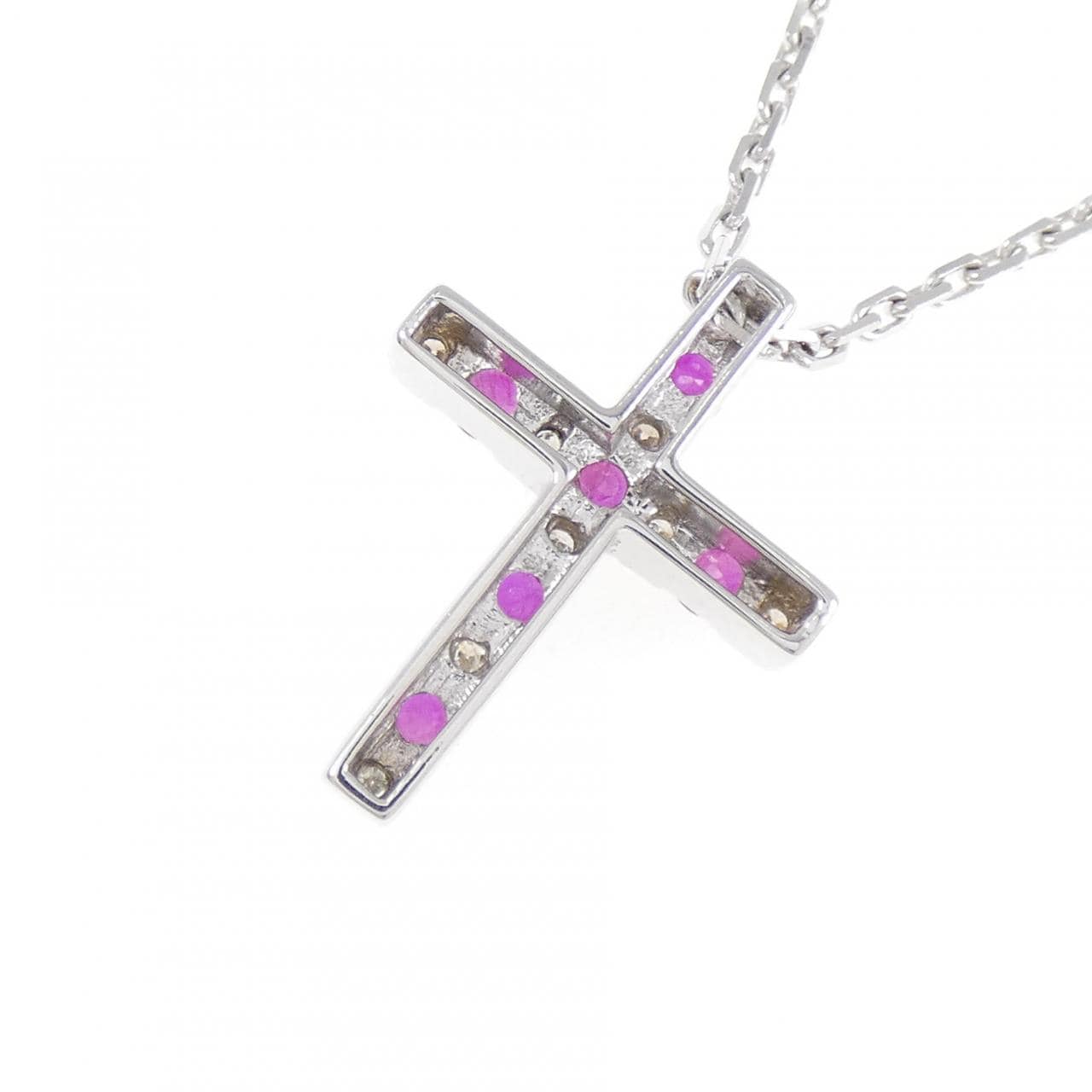 K18WG クロス ルビー ネックレス 0.62CT