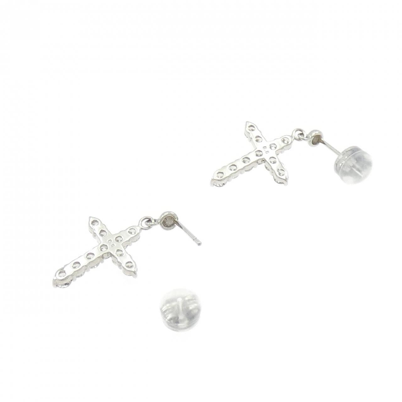 PT900 クロス ダイヤモンド ピアス 1.0CT