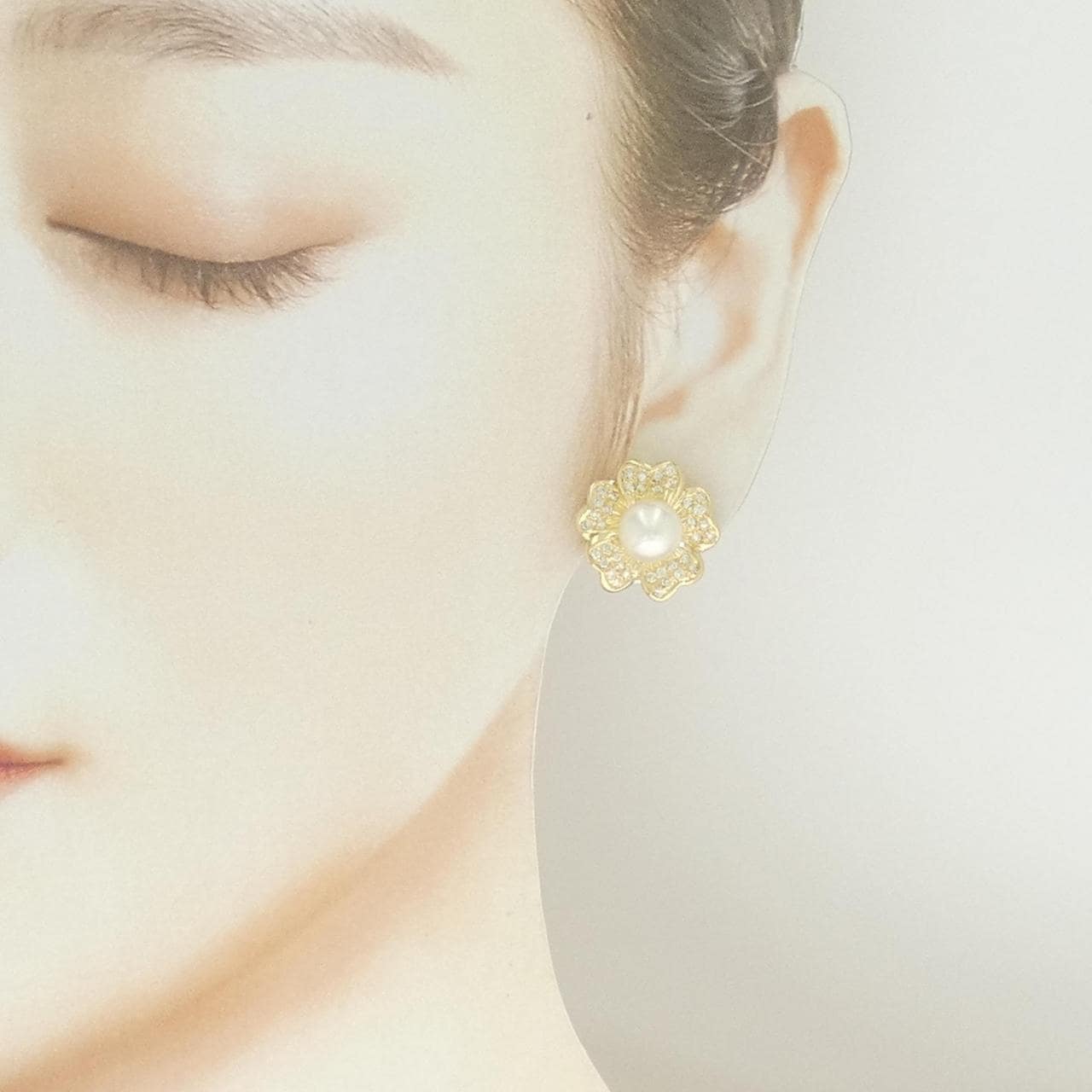750YG フラワー アコヤパール ピアス/イヤリング 8.1mm