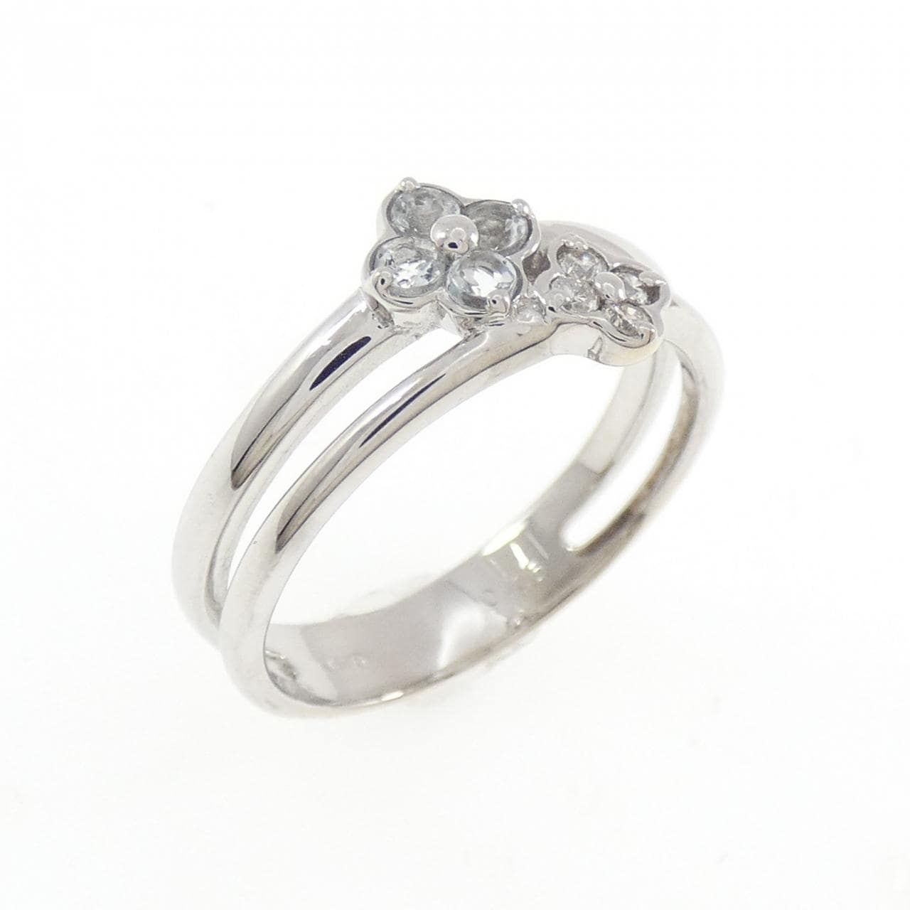 K18WG フラワー アクアマリン リング