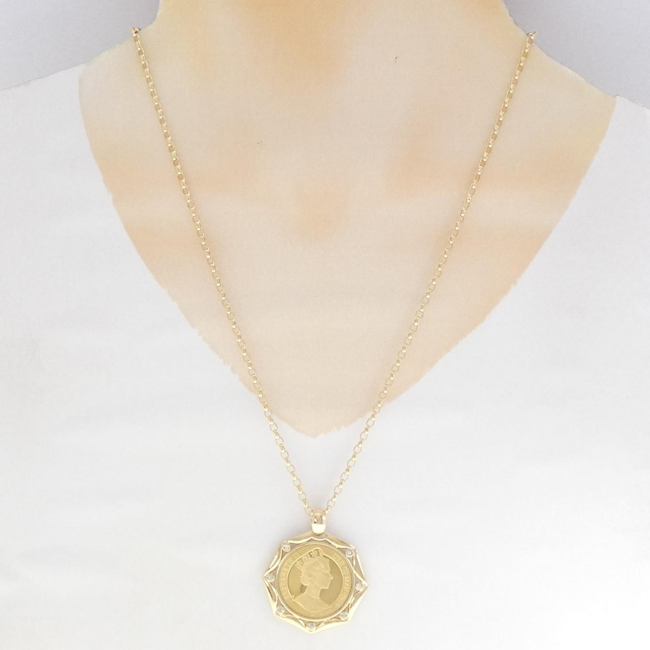 K18YG(枠) ダイヤモンド コイン ネックレス 0.07CT