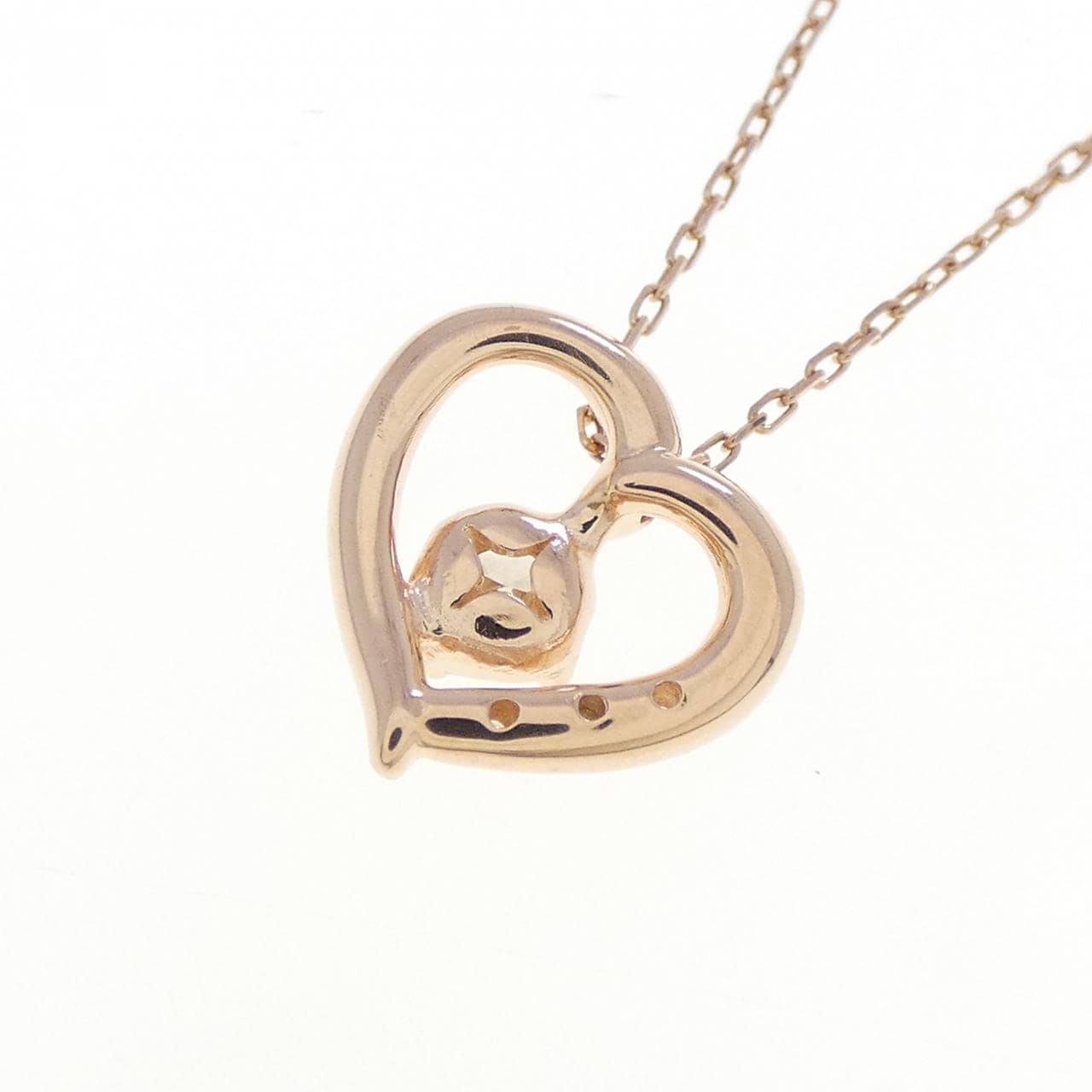 K10PG ハート ダイヤモンド ネックレス