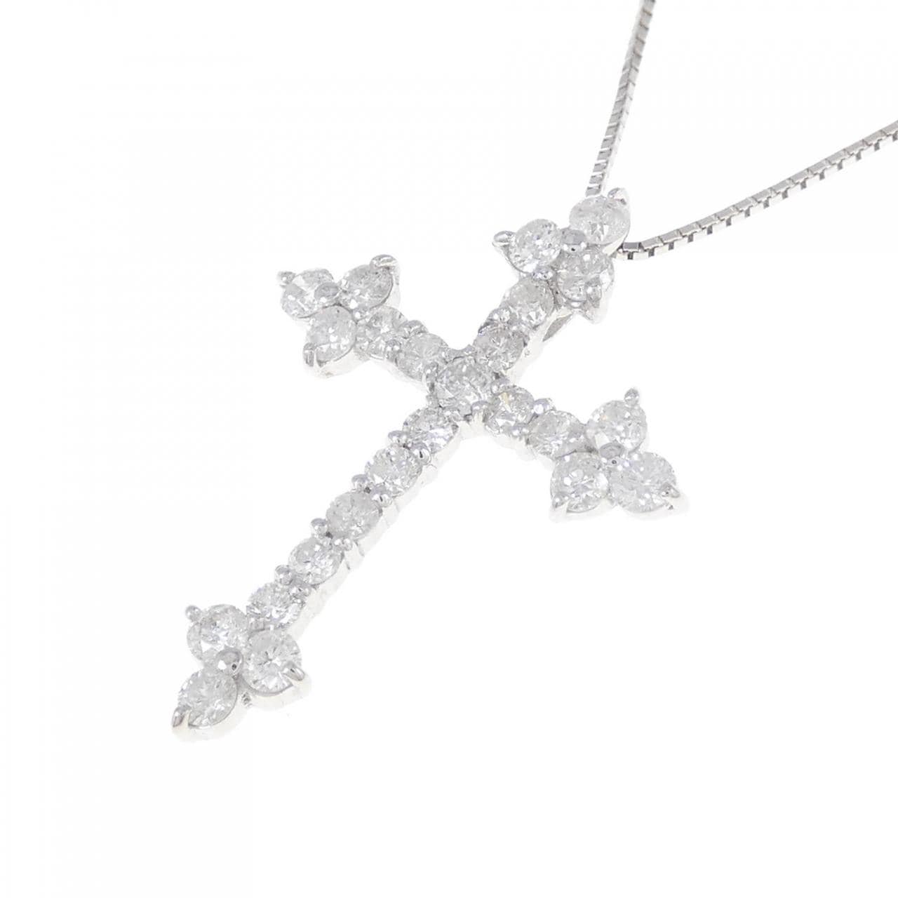 ネックレス美品『USED』 K18WG デザイン ネックレス ダイヤモンド 0.14ct 3.5g