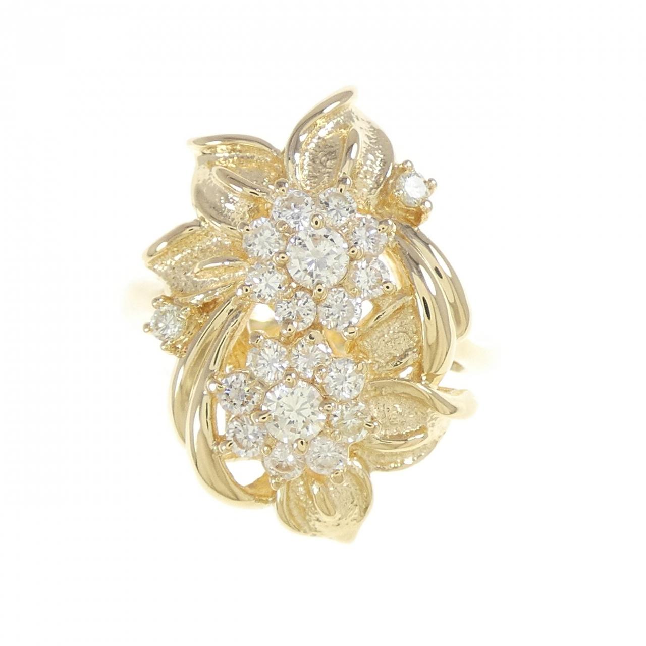 K18YG フラワー ダイヤモンド リング 0.73CT