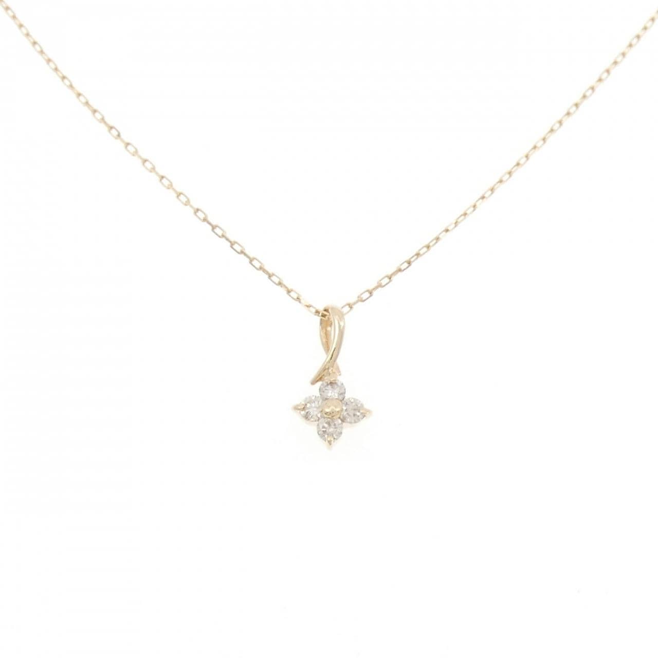 K10YG フラワー ダイヤモンド ネックレス 0.1CT
