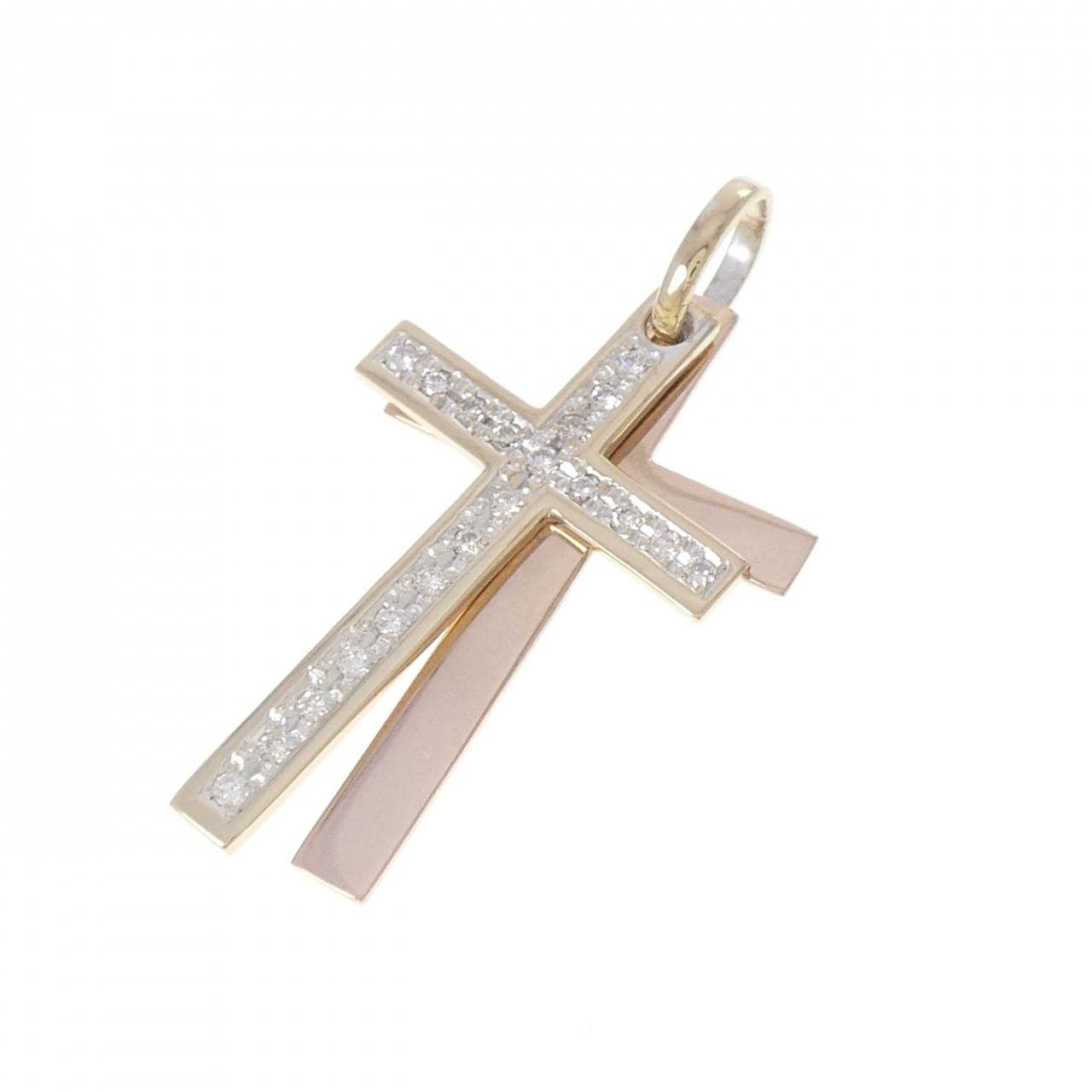 K18スリーカラー クロス ダイヤモンド ペンダント 0.20CT