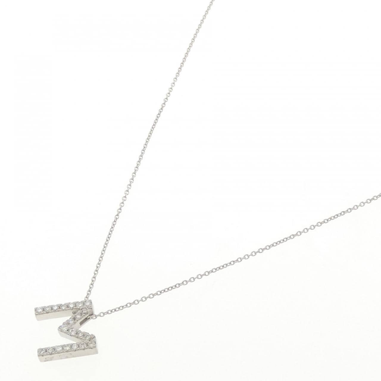 K18WG イニシャルM ダイヤモンド ネックレス 0.21CT