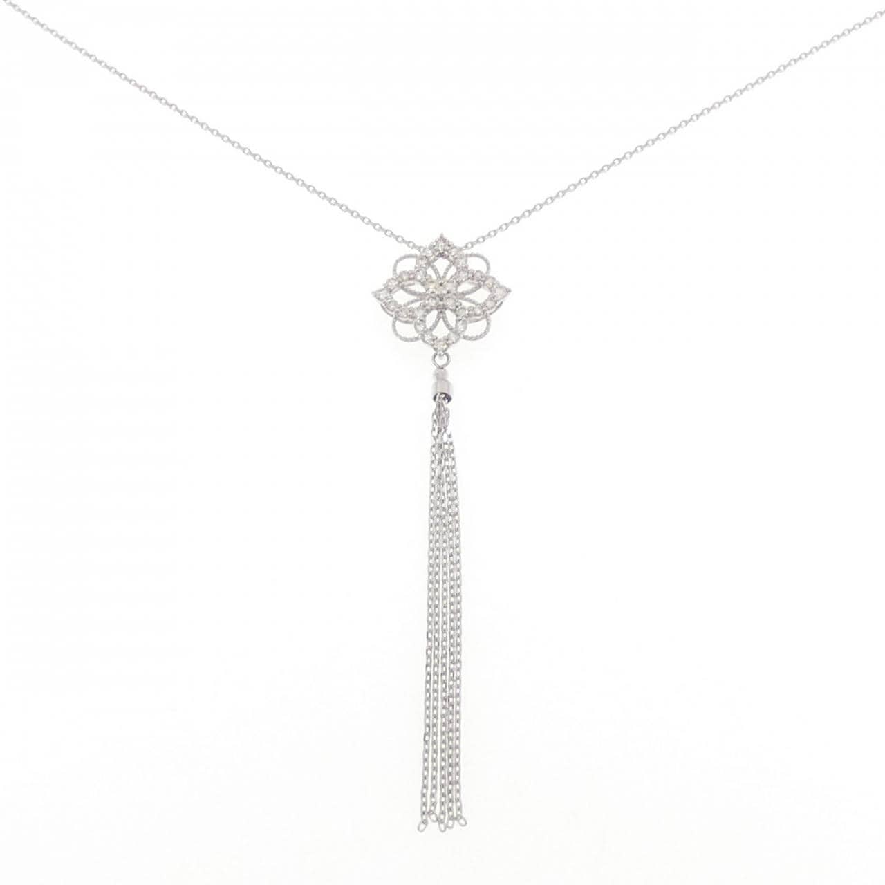 K18WG フラワー ダイヤモンド ネックレス 0.50CT