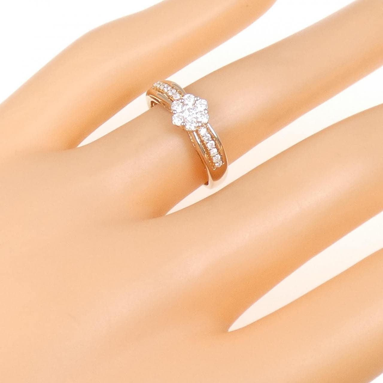 K18PG フラワー ダイヤモンド リング 0.30CT