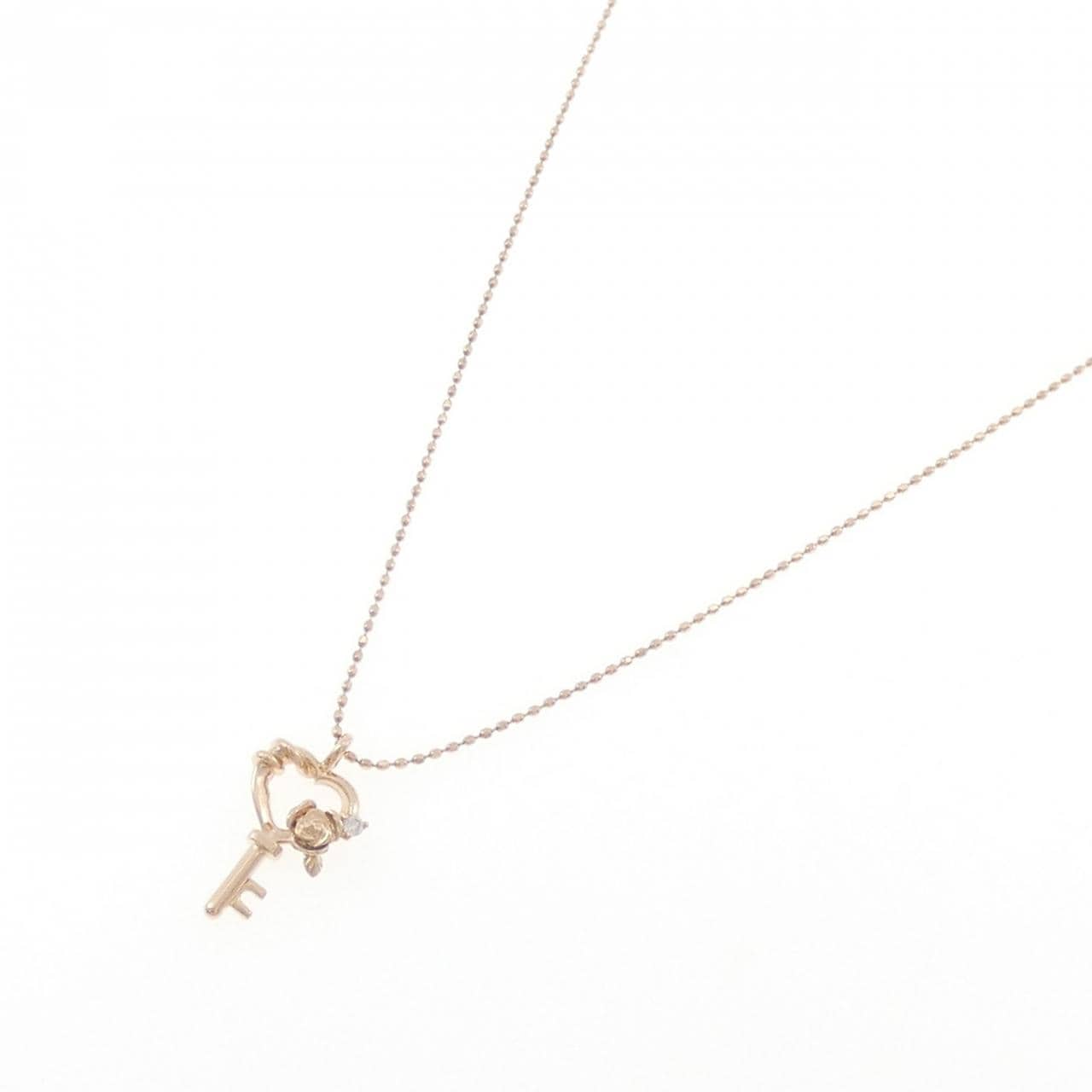 K10PG ハート×ローズ×キー ダイヤモンド ネックレス 0.01CT