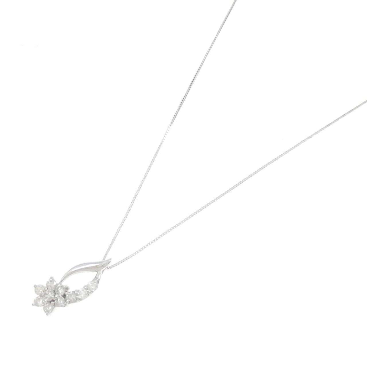 K18WG フラワー ダイヤモンド ネックレス 0.3CT