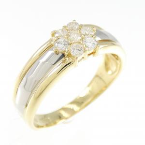 K18YG/PT900 フラワー ダイヤモンド リング 0.25CT