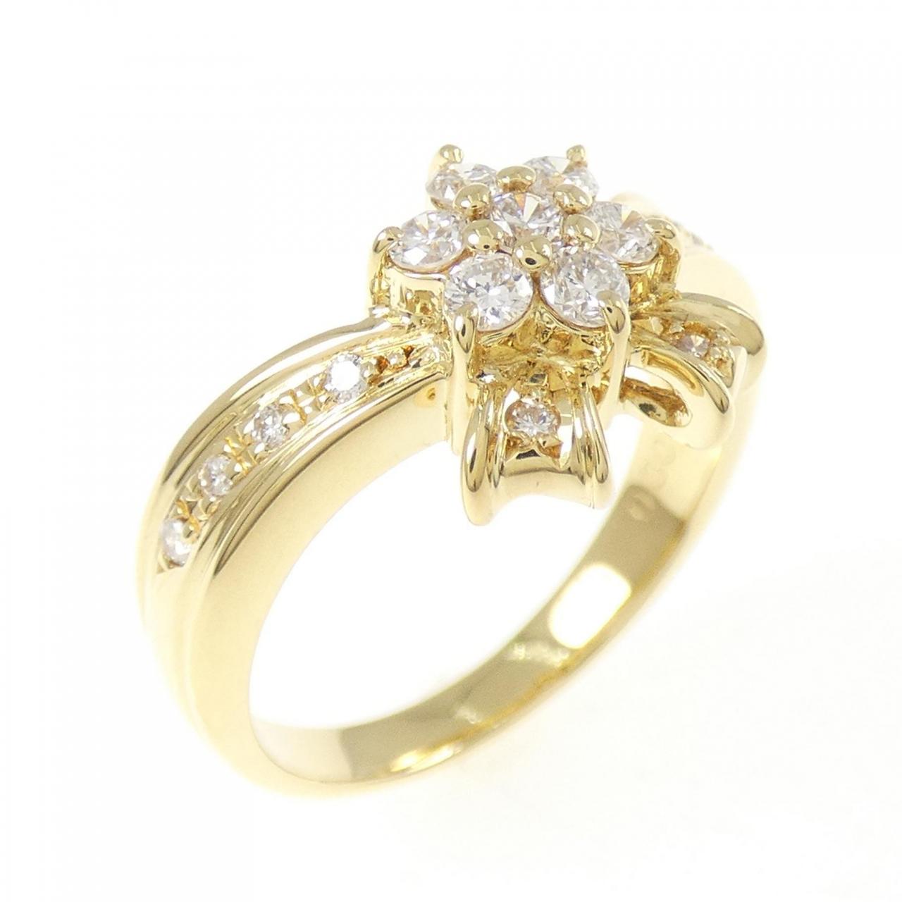 K18YG フラワー×リボン ダイヤモンド リング 0.30CT