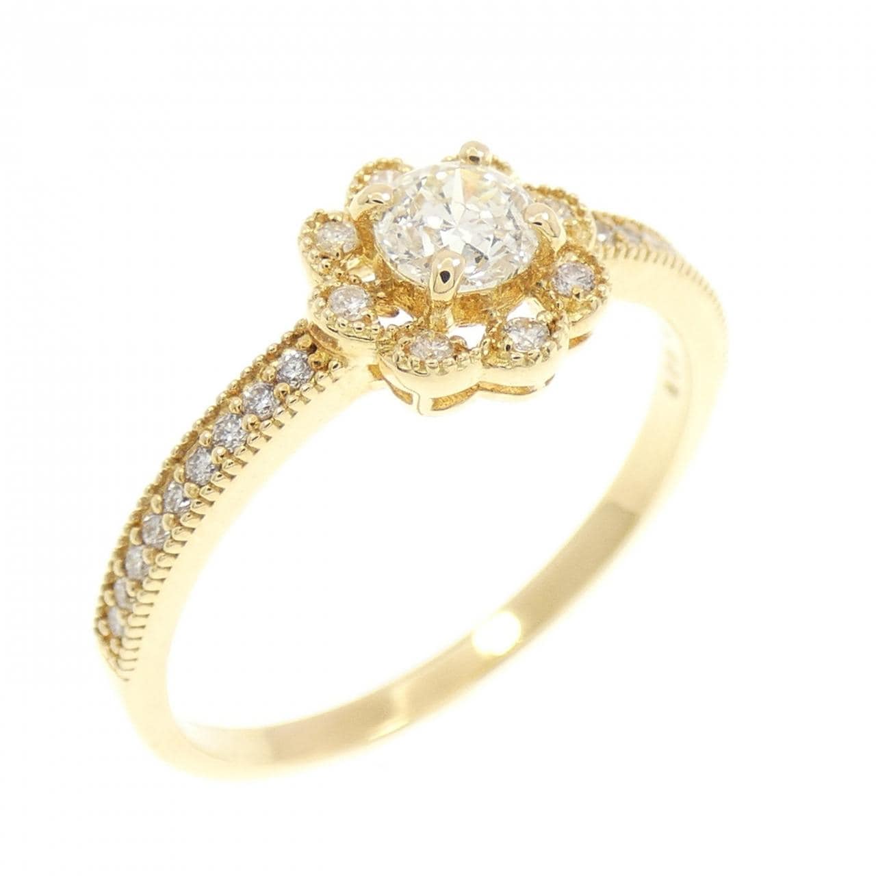 【新品】K18YG フラワー ダイヤモンド リング 0.23CT