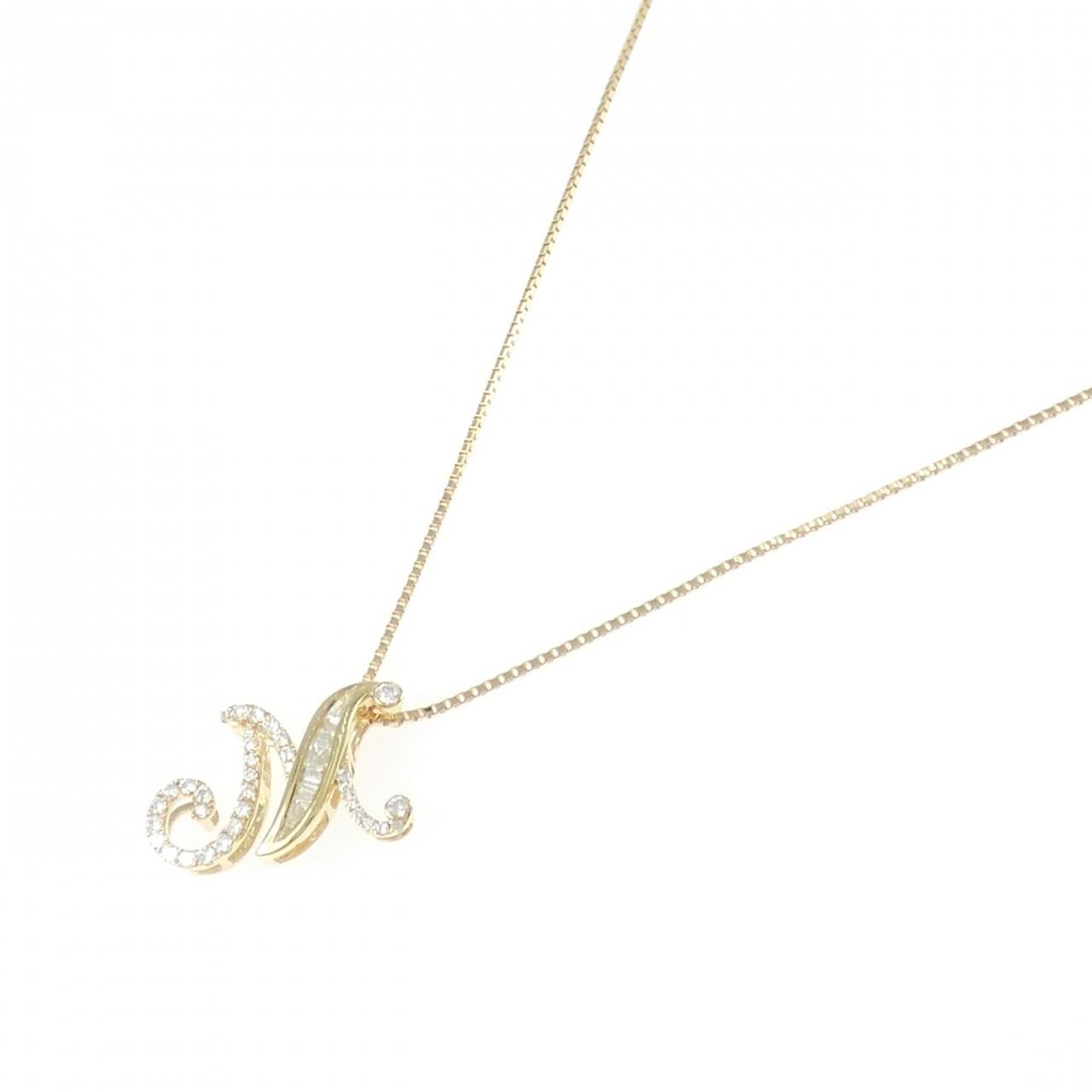 K18YG イニシャルM ダイヤモンド ネックレス 0.25CT