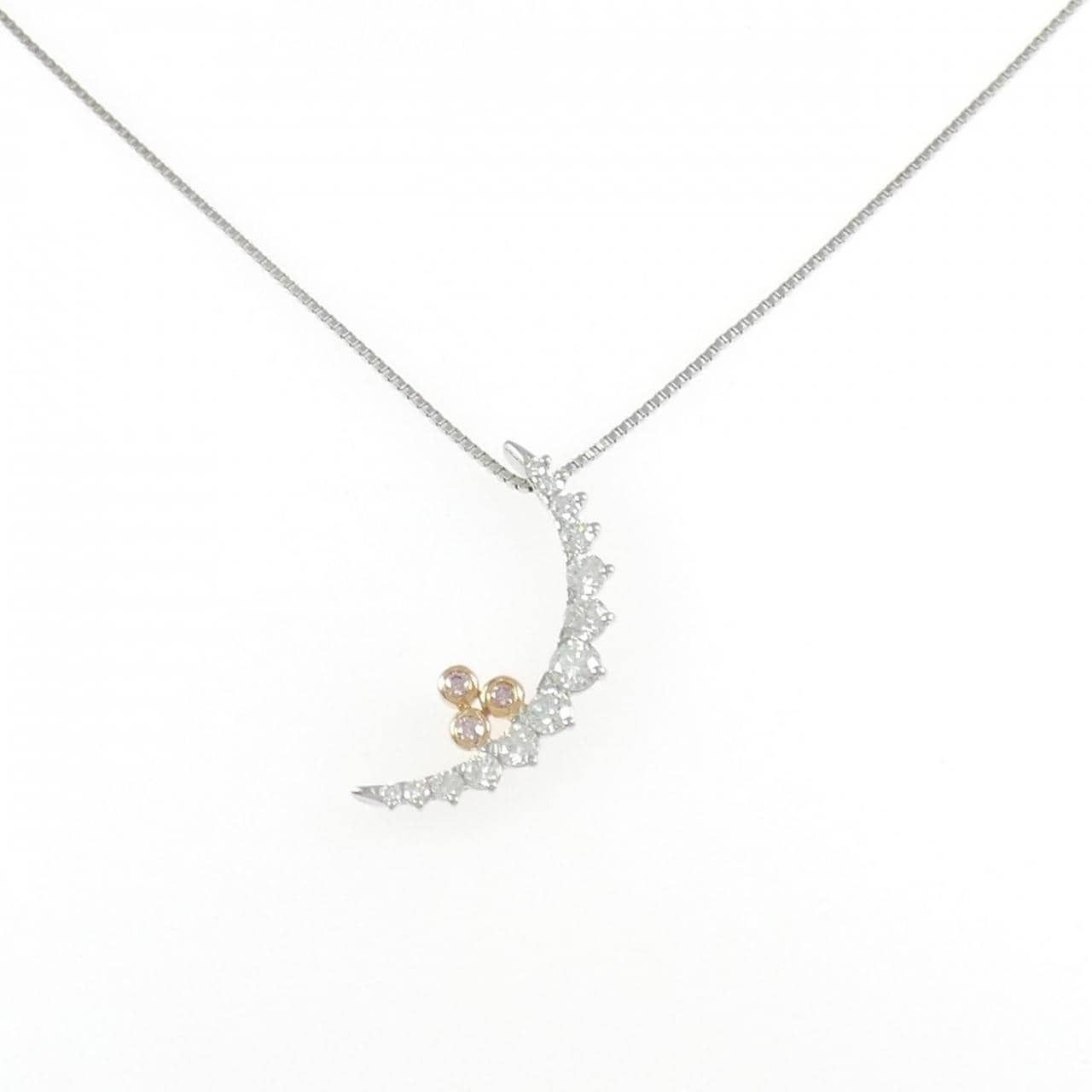 PT900/K18PG/PT850 ムーン ピンクダイヤモンド ネックレス 0.05CT