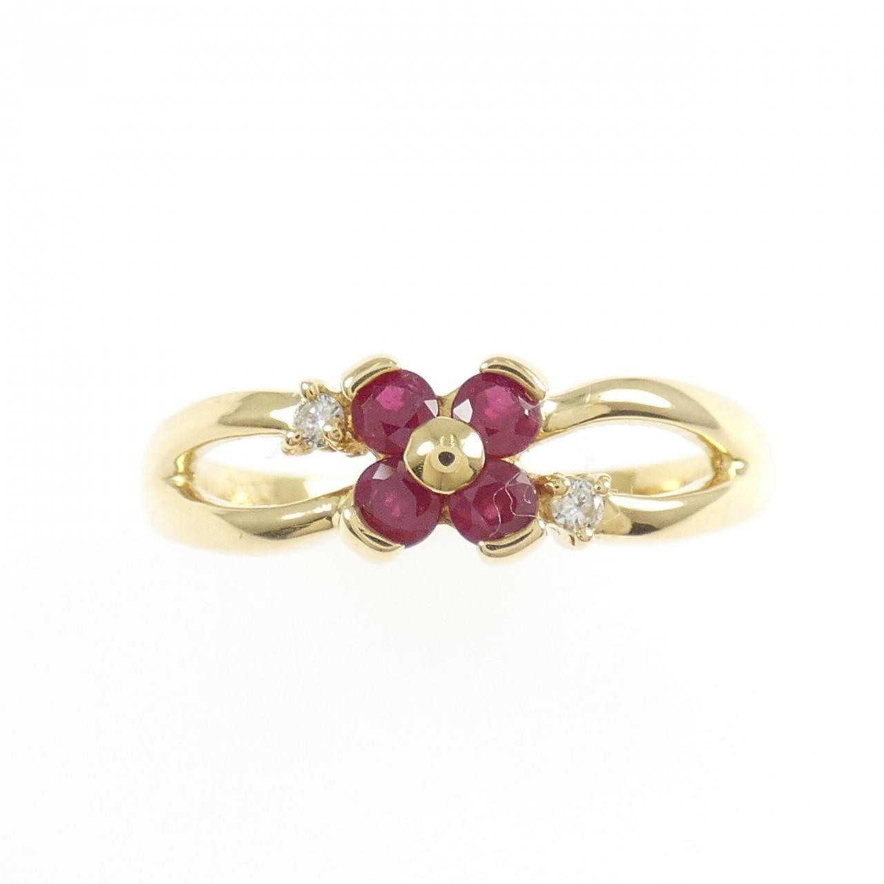 K18YG フラワー ルビー リング 0.37CT