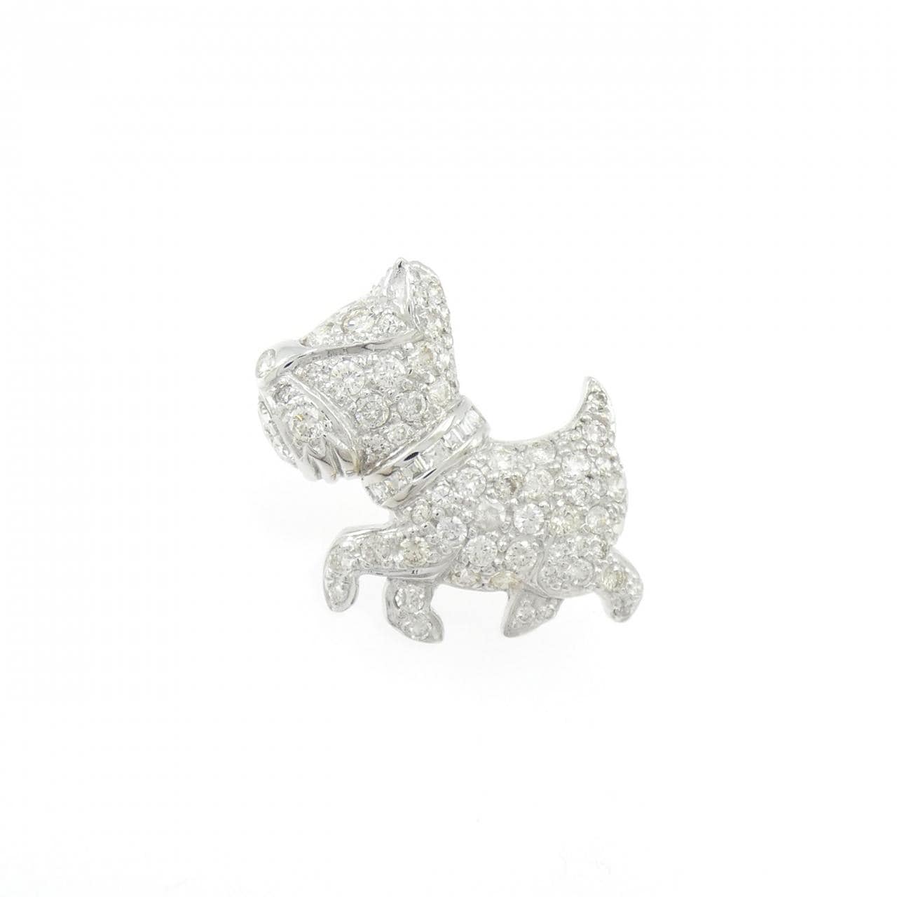 K18WG/K14WG ドッグ パヴェ ダイヤモンド ブローチ 1.00CT