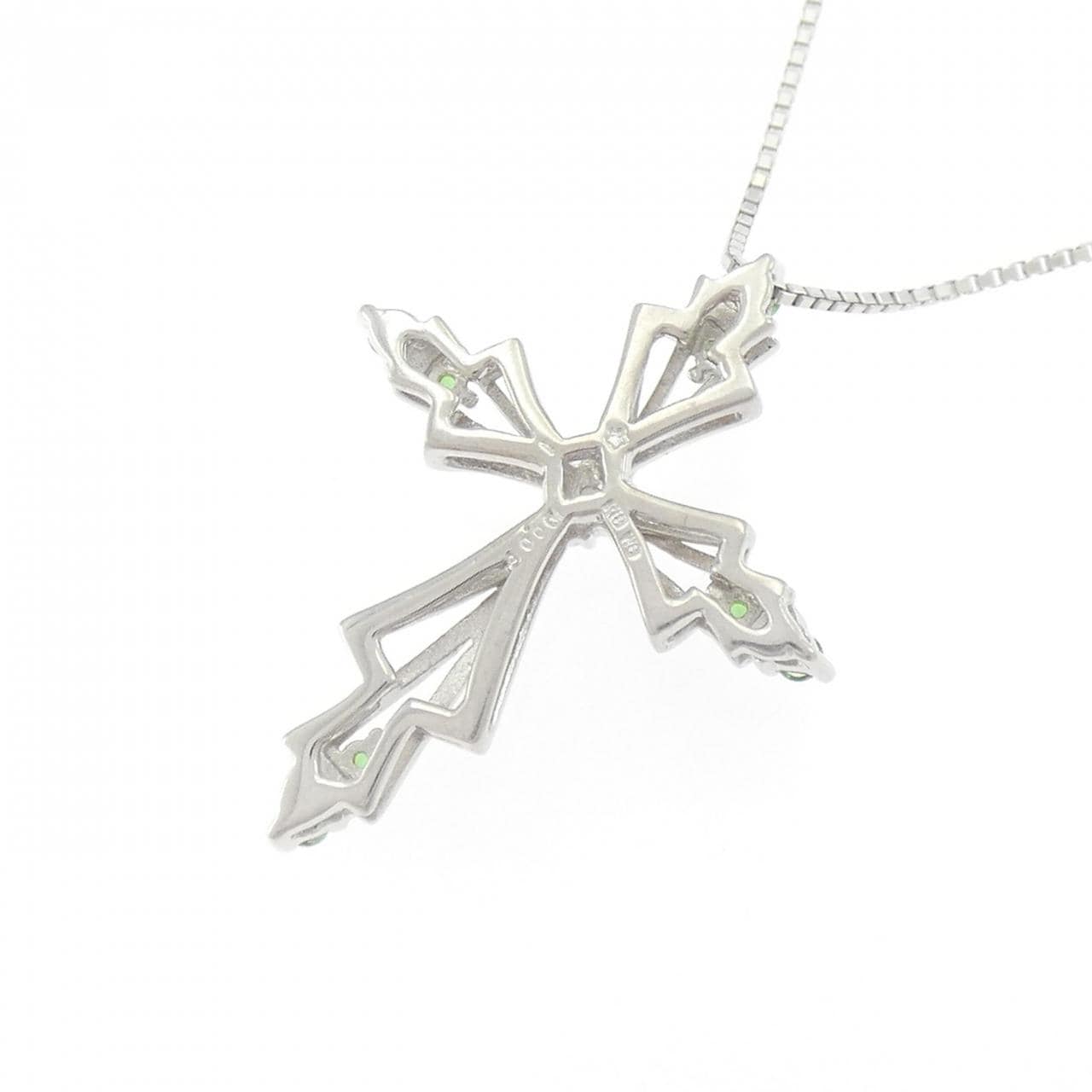 K18WG クロス グリーンガーネット ネックレス