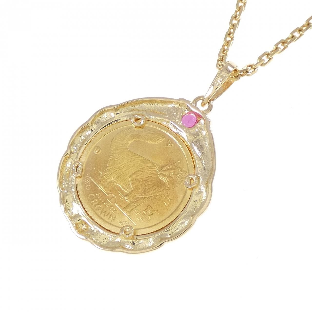 K18YG(枠) ルビー コイン ネックレス