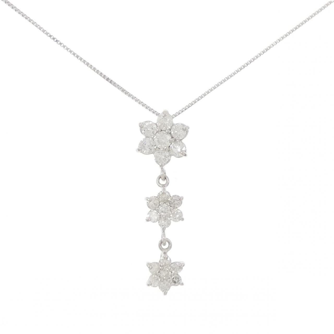 K18WG フラワー ダイヤモンド ネックレス 0.81CT