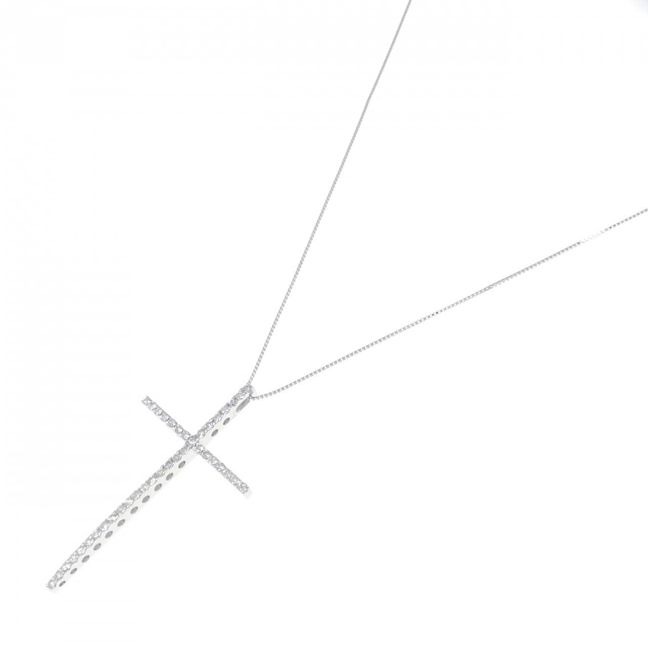 K18WG クロス ダイヤモンド ネックレス 1.01CT