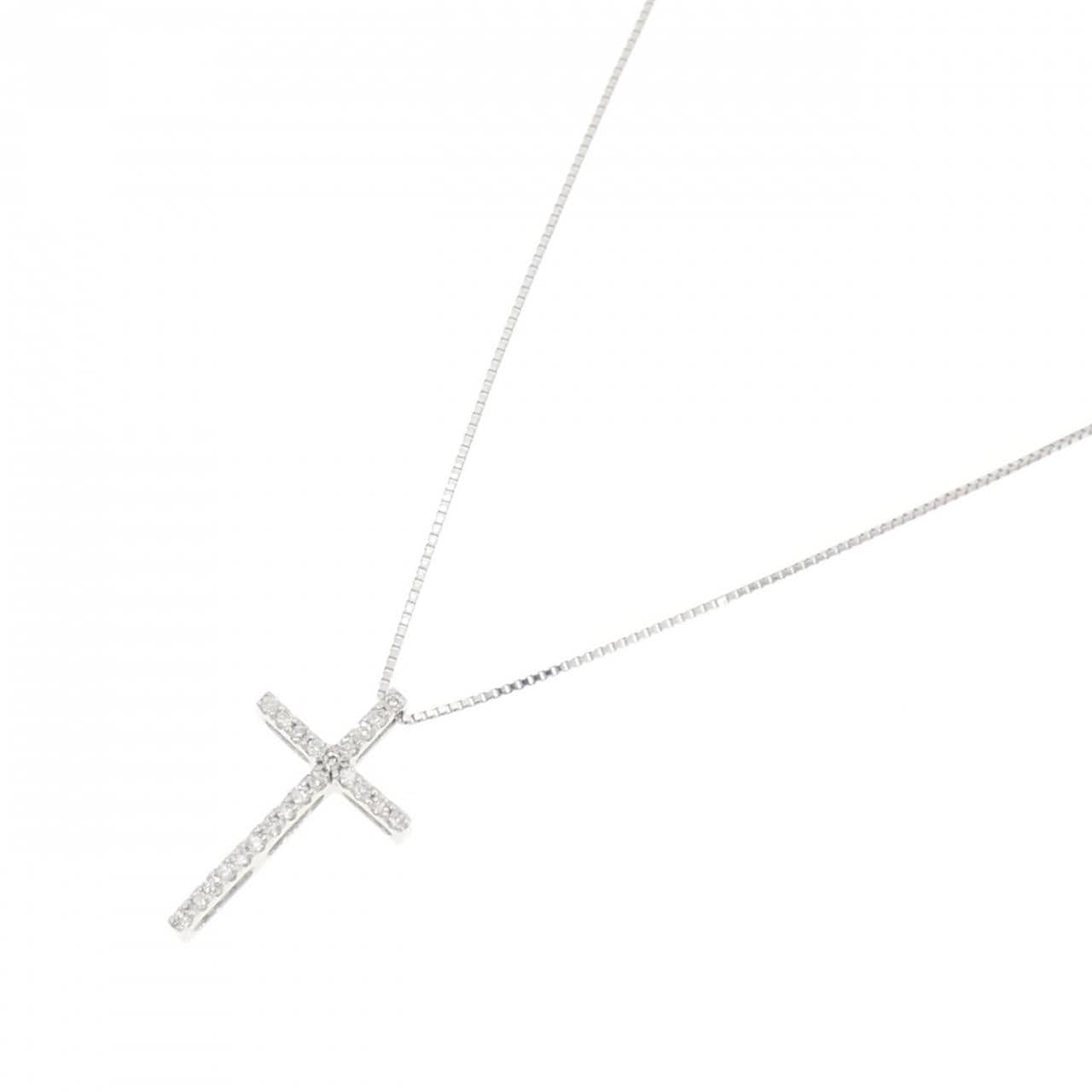 K18WG クロス ダイヤモンド ネックレス 0.15CT