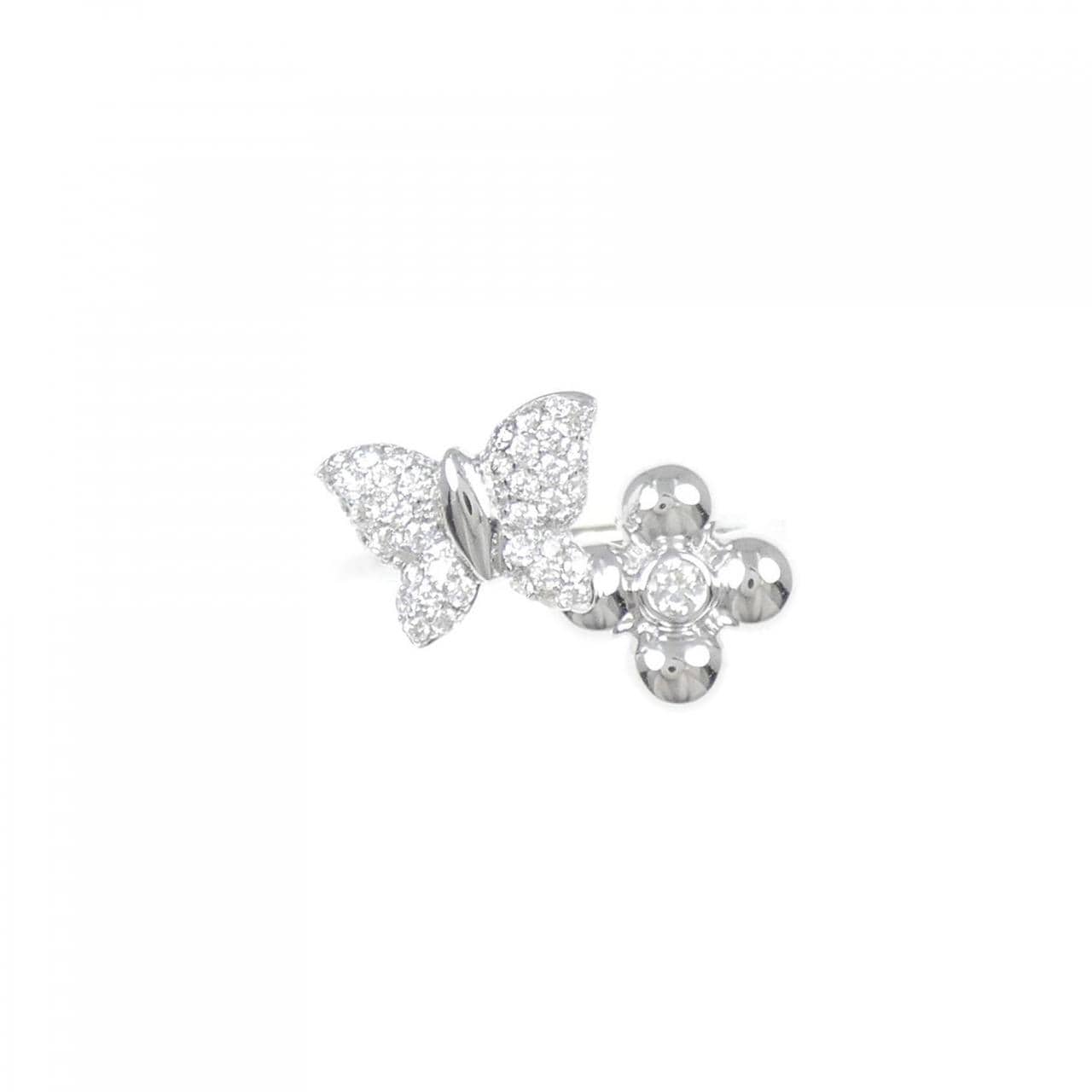 K18WG バタフライ×フラワー ダイヤモンド リング 0.50CT