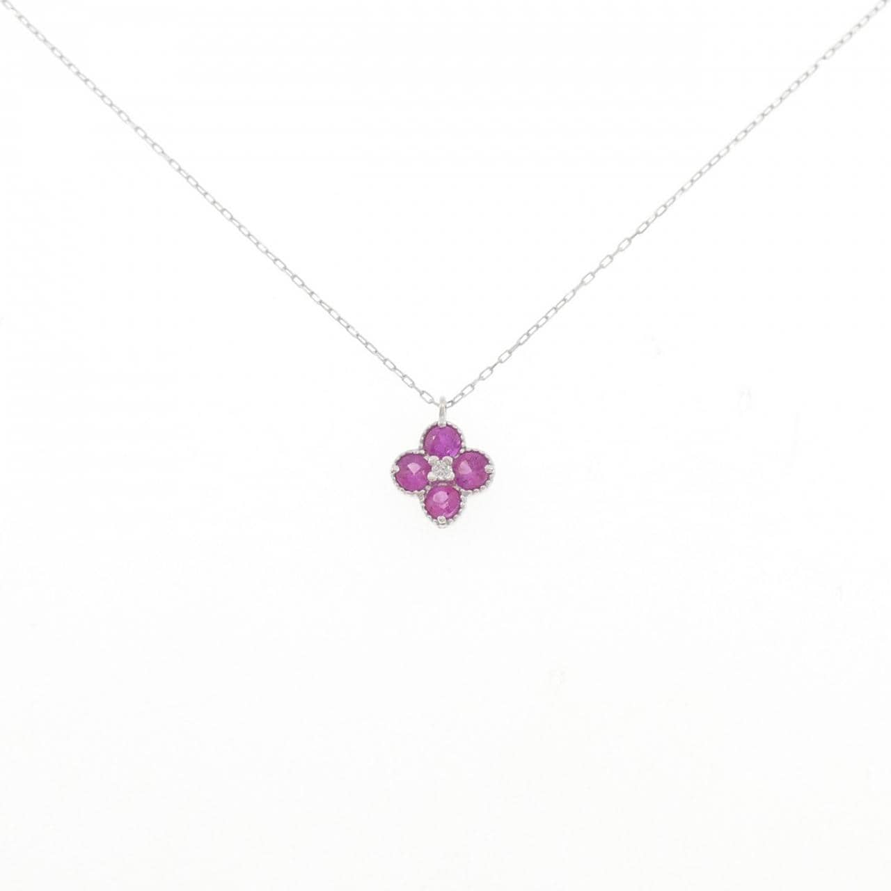 K18WG フラワー ルビー ネックレス 0.23CT