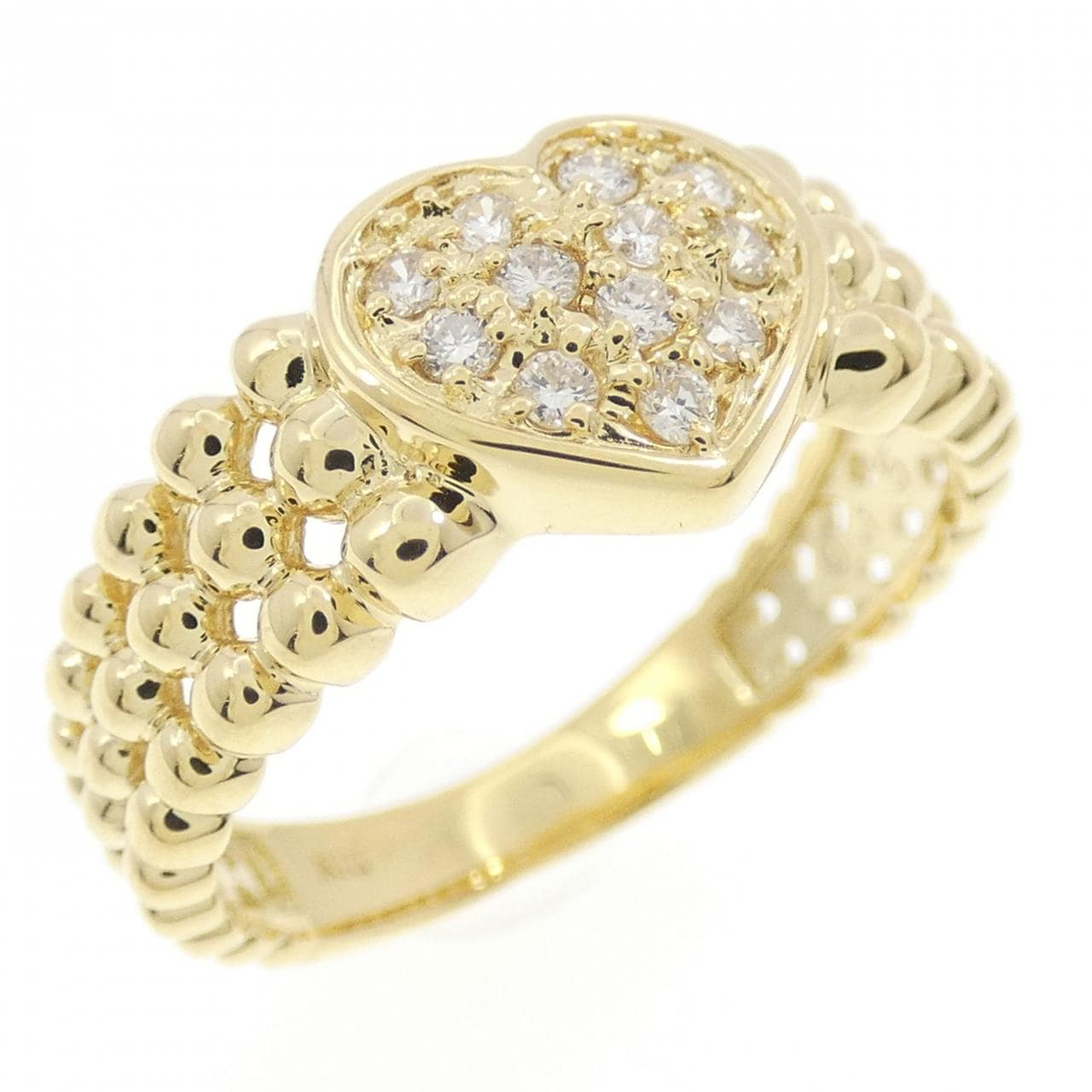 K18YG ハート パヴェ ダイヤモンド リング 0.15CT