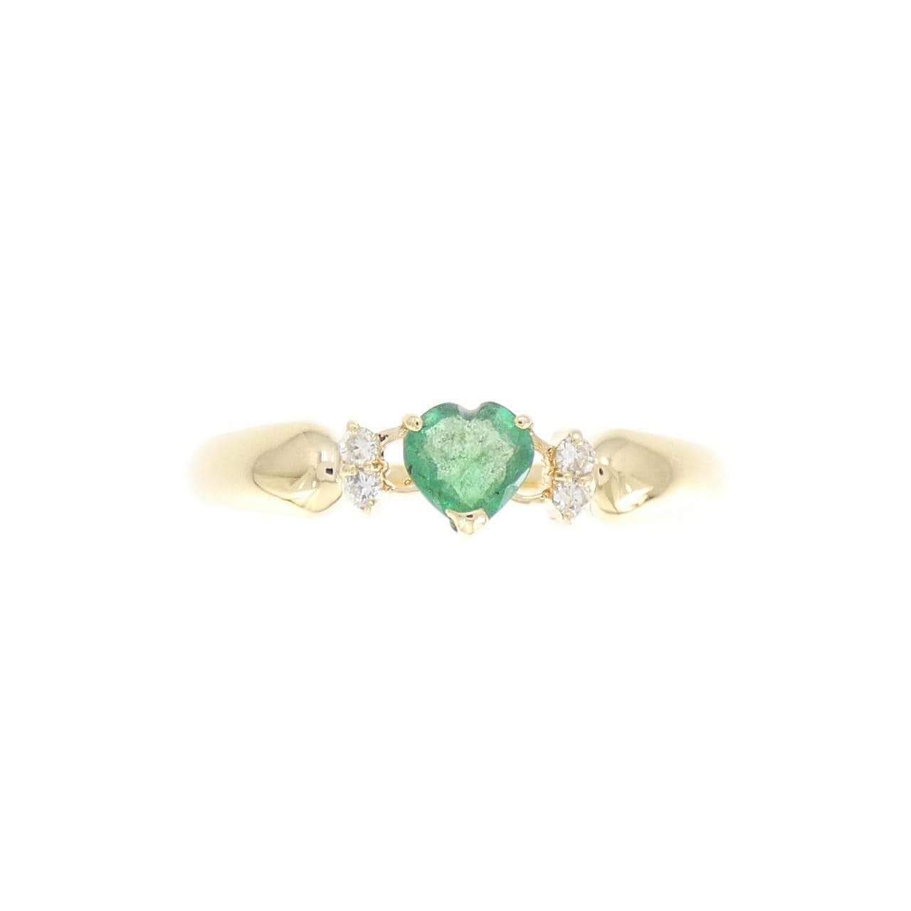 K14YG ハート エメラルド リング 0.18CT