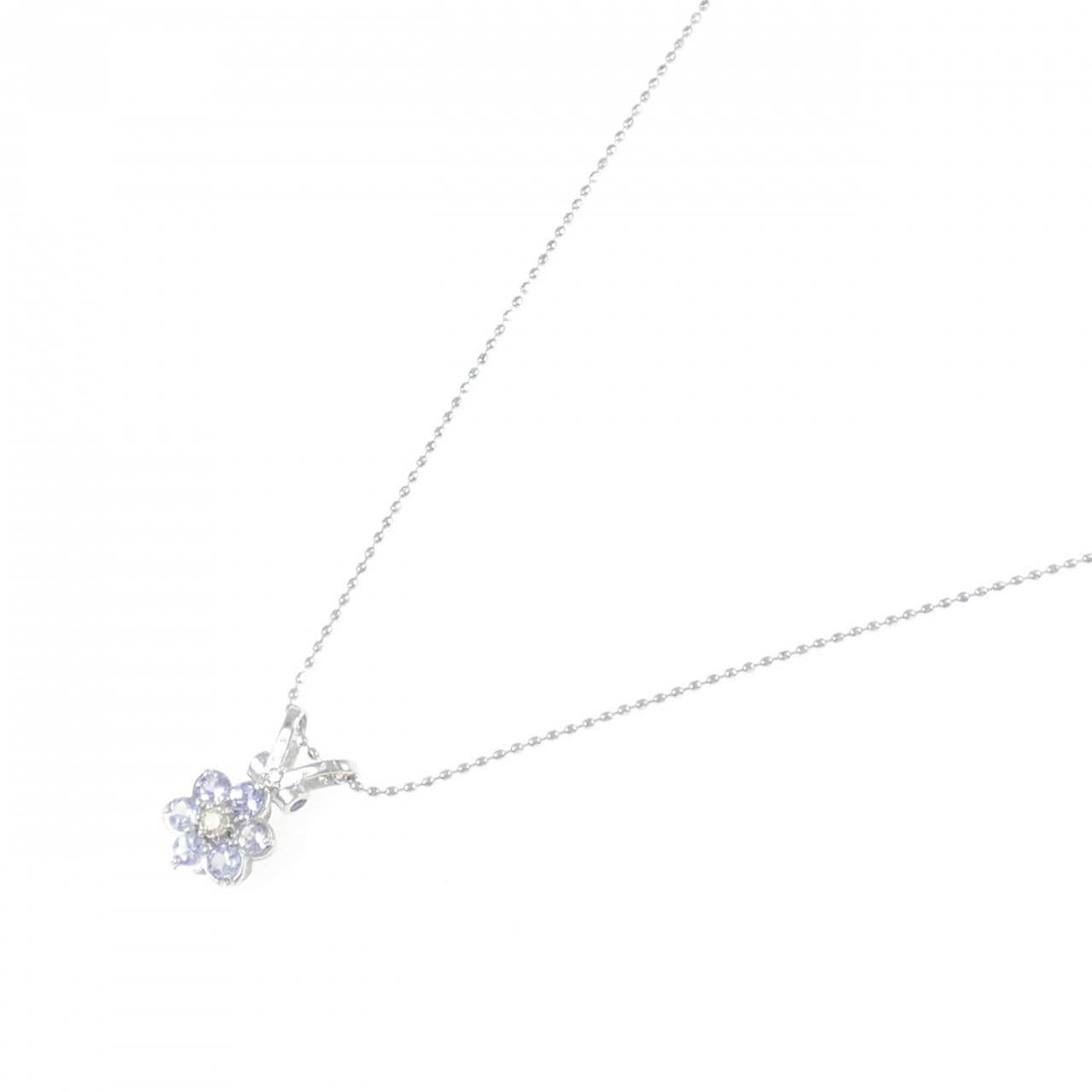 K18WG フラワー カラーストーン ネックレス