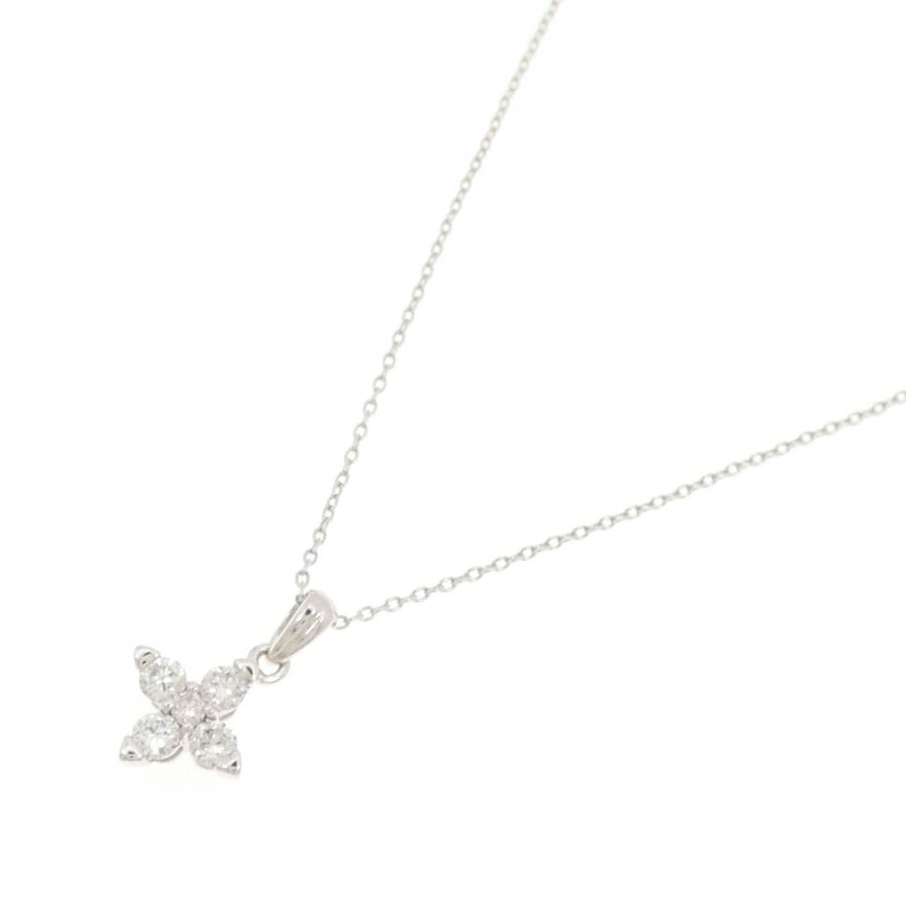 K10WG フラワー ダイヤモンド ネックレス 0.29CT