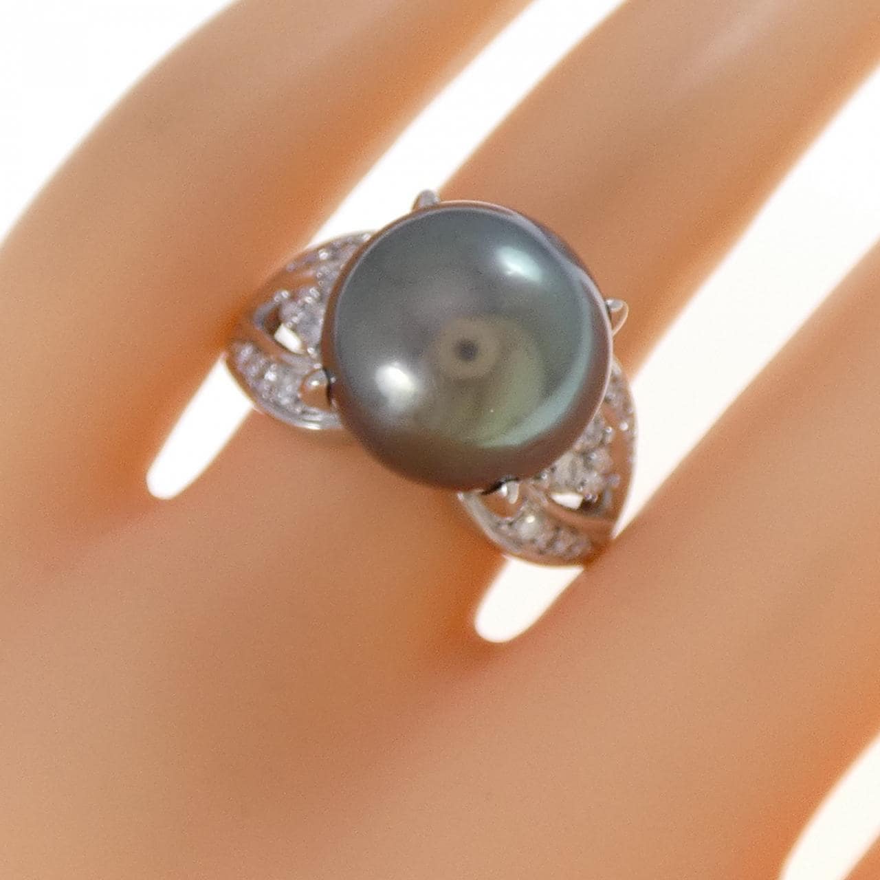 PT900黒蝶珍珠戒指 12.8毫米